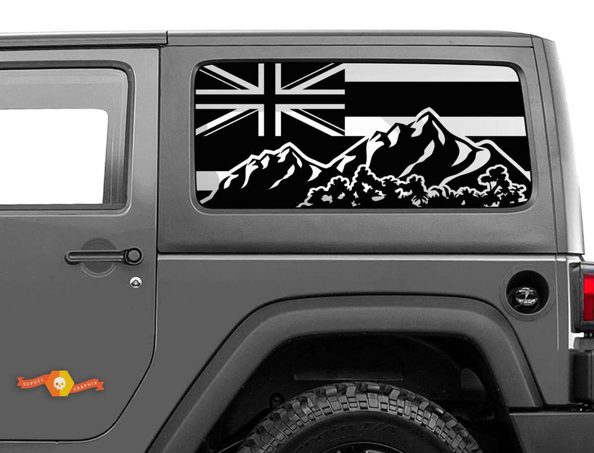 Adesivo Decalcomania Parabrezza Bandiera Montagne Hawaii 2 Per Jeep Wrangler Rubicon Hardtop JKU JLU 2007-2019 o Tacoma 4Runner Tundra Charger Challenger