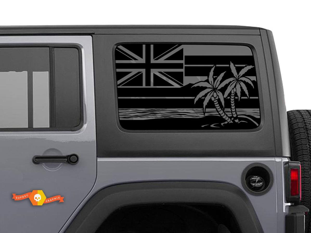 Adesivo Bandiera Hawaii Palme per Parabrezza per Jeep Wrangler Rubicon Hardtop JKU JLU 2007-2019 o Tacoma 4Runner Tundra Charger Challenger