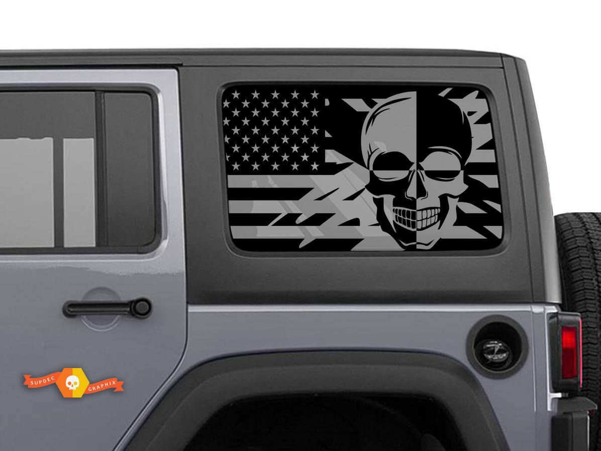 Adesivo a coppia teschio con bandiera USA per finestrino posteriore laterale Jeep Wrangler Hardtop