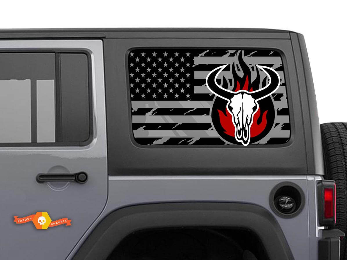 Adesivo Decalcomania Parabrezza Hardtop Teschio Bandiera USA Distrutto per Jeep Wrangler Rubicon JKU JLU 2007-2019 o Tacoma 4Runner Tundra Charger Challenger