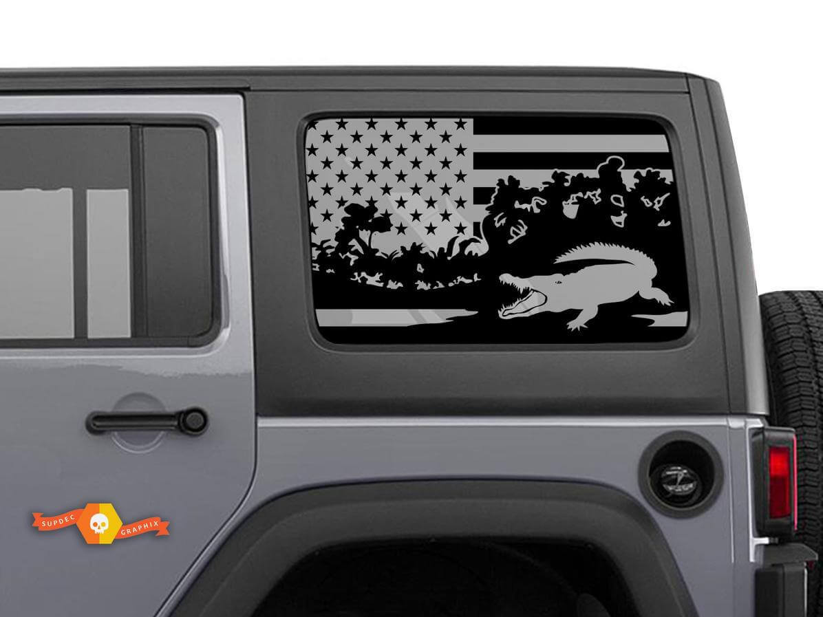 Decalcomania per finestrino laterale con tetto rigido con bandiera americana in alligatore adatta per Tacoma 4Runner Tundra Suba Jeep Wrangler
