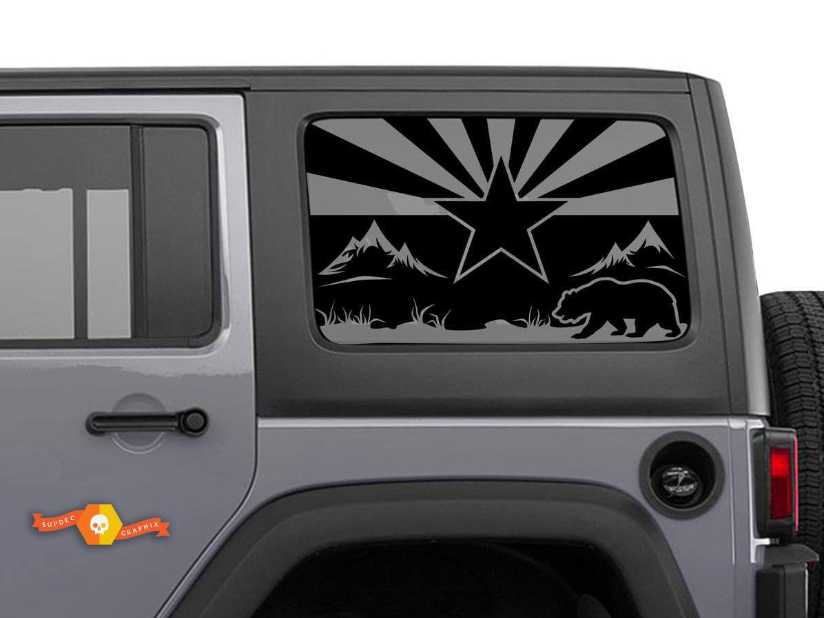 Decalcomania con orso e stella della California per il design del lunotto posteriore Jeep Wrangler
