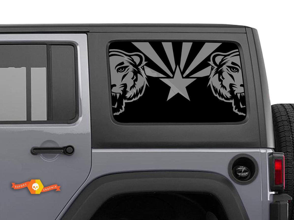 Decalcomanie con bandiera dell'Arizona e finestrini laterali Tiger per tettuccio rigido Jeep Wrangler Rubicon
