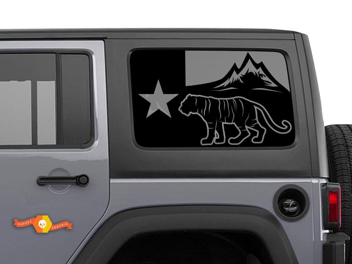 Adesivo in Vinile con bandiera del Texas a forma di tigre per finestrino laterale Jeep Wrangler 2007-2019