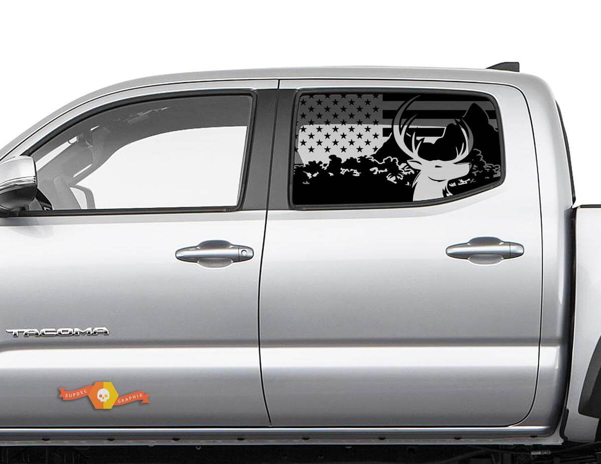 Adesivo per finestrino laterale distrutto con bandiera americana della foresta alce per Toyota Tacoma 4Runner Tundra
