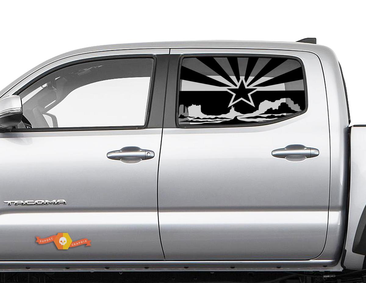 Adesivo in Vinile per Finestrino Laterale con Paesaggio nel Deserto e Bandiera dell'Arizona per Toyota Tacoma