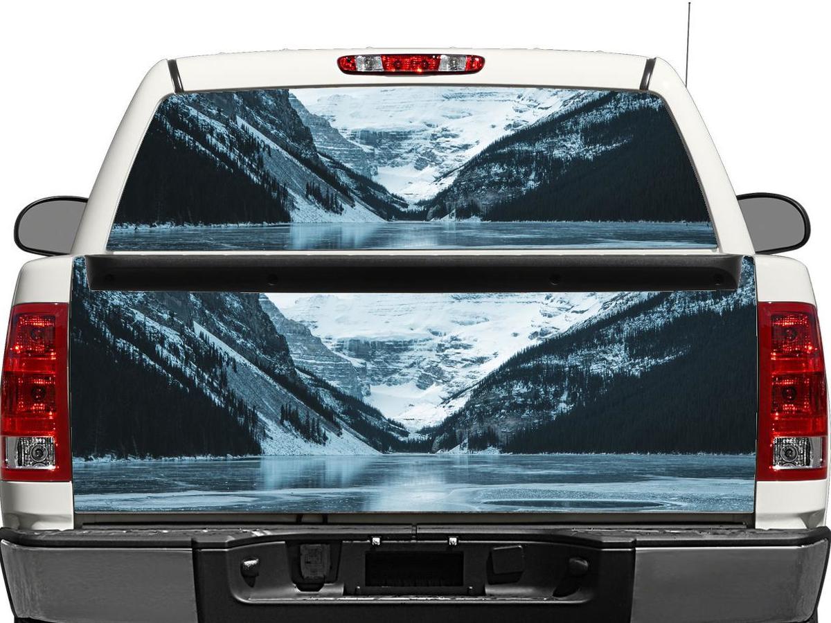 Adesivo in vinile per finestrino posteriore o portellone con paesaggio montano innevato per pick-up e SUV