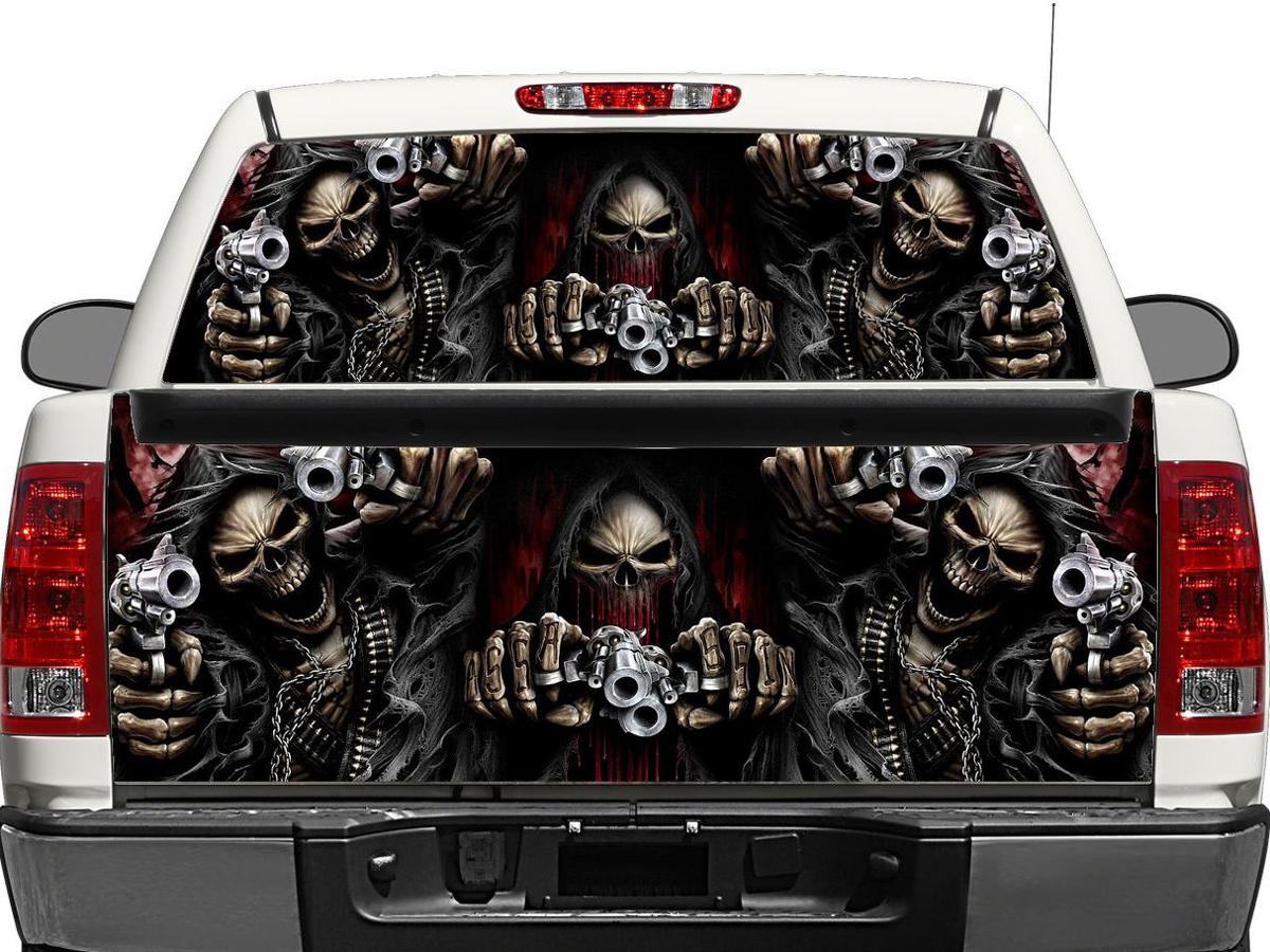 Skull Death Pistols Lunotto posteriore O portellone posteriore Decal Sticker Pick-up Truck SUV Car
