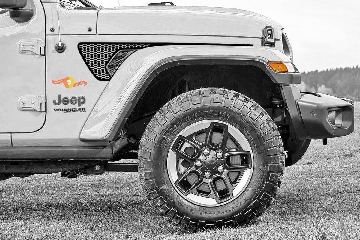 Adesivo in vinile nero opaco con griglia a nido d'ape per parafango laterale per Jeep Wrangler Gladiator