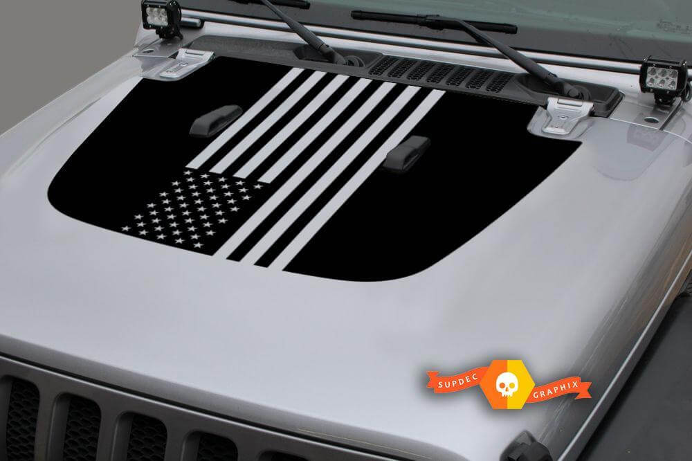 Adesivo Vinile con Bandiera USA per Cofano Jeep Gladiator JT e Wrangler JL JLU