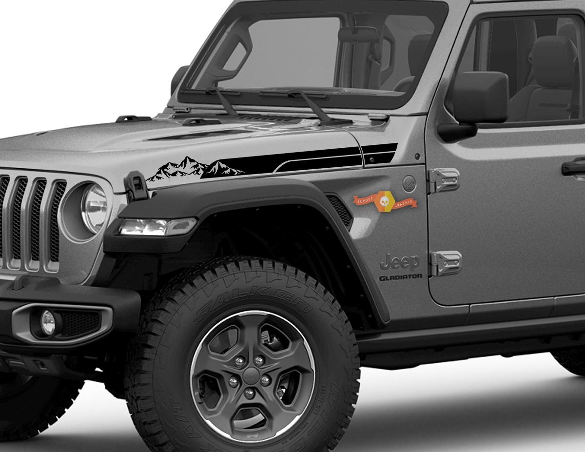Coppia di Jeep Gladiator Side JT Wrangler JL JLU Hood Solid Strip Mountains Grafica Adesivo decalcomania in vinile Kit grafico per 2018-2021
