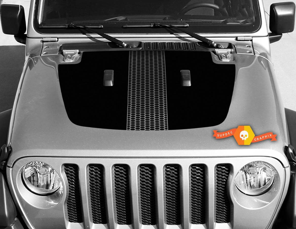 Jeep Gladiator JT Wrangler Honeycomb Stripe JL JLU Hood style Adesivo decalcomania in vinile Kit grafico per 2018-2021
