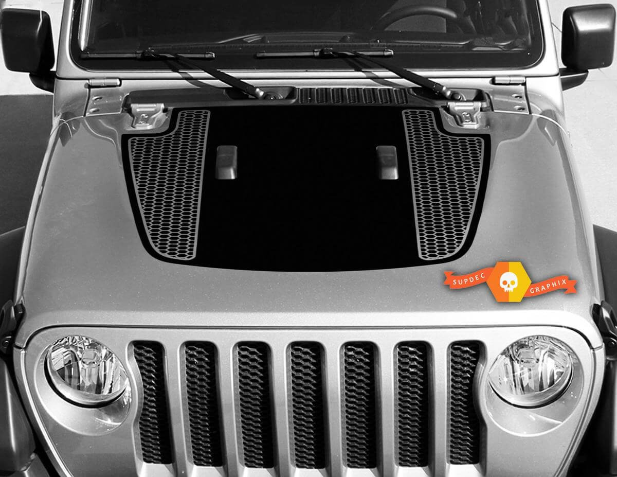 Adesivo in Vinile a Doppia Striscia a Nido d'Ape Nero Opaco per Cofano Jeep Gladiator e Wrangler