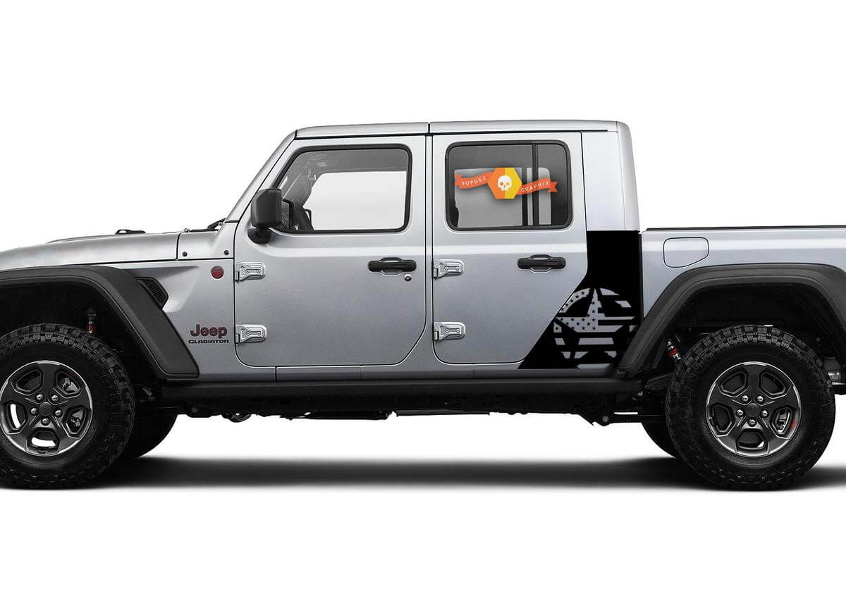 Jeep Gladiator Side War Flag USA Star Adesivo Decalcomania Factory Style Body Vinile Strisce grafiche Kit 2018-2021
