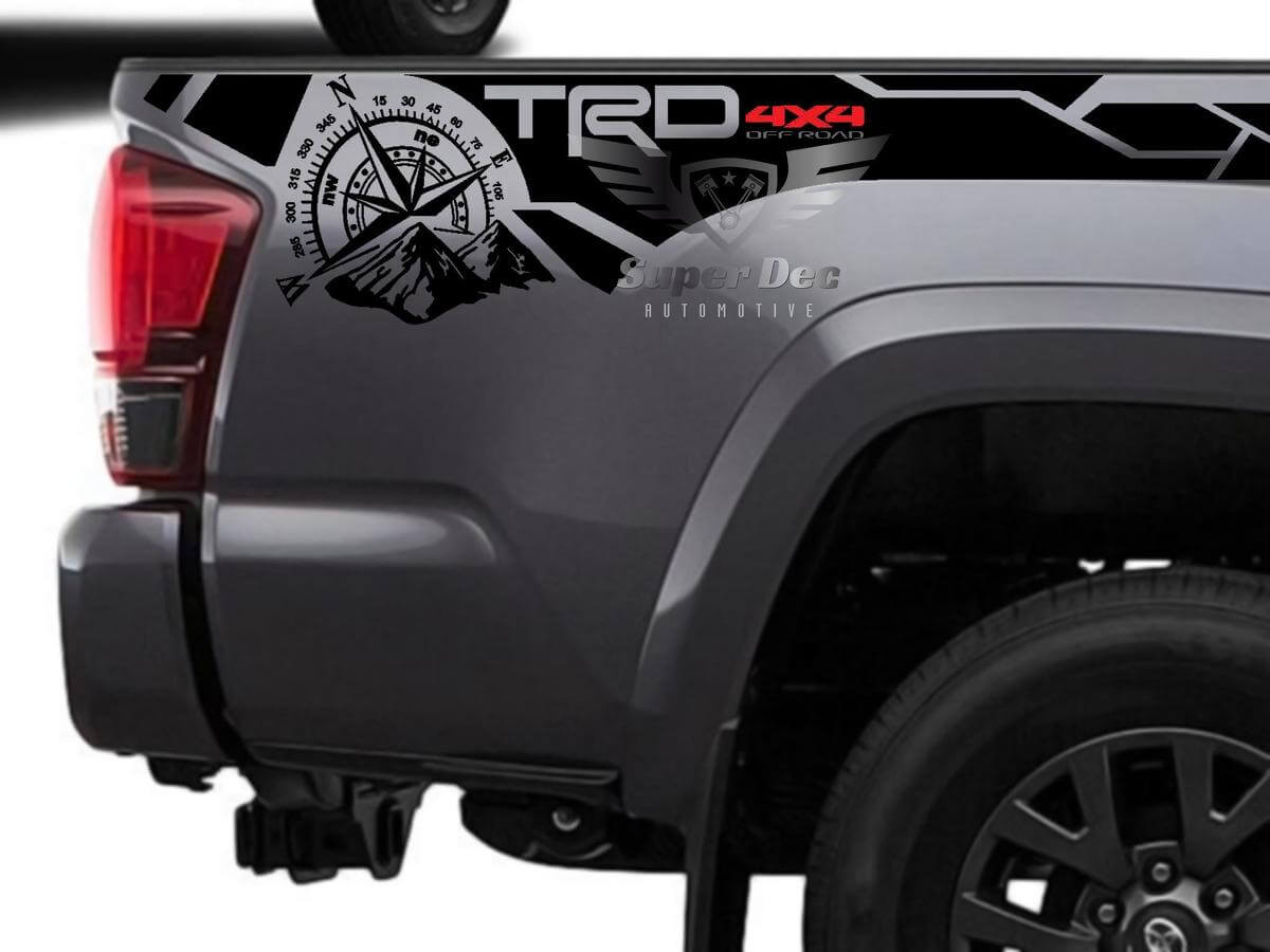 Kit di adesivi in vinile TRD 4x4 Compass Mountain per il fianco del cassone Toyota Tacoma