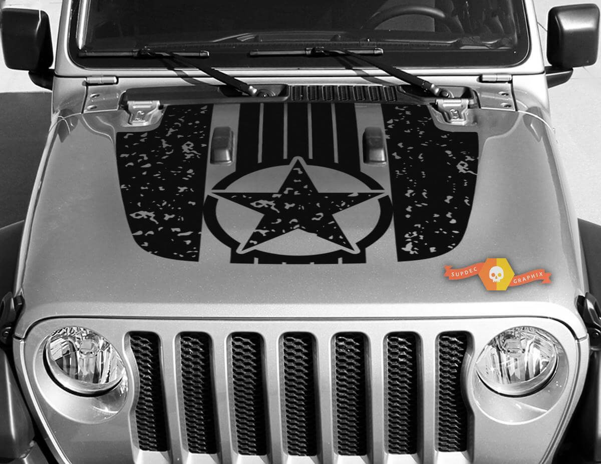 Adesivo in vinile con cappuccio mimetico militare effetto consumato per Jeep Wrangler e Gladiator