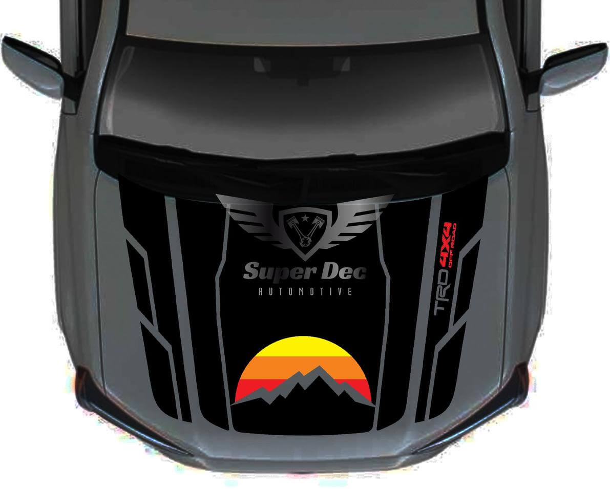 Adesivo in Vinile Strisce Cofano Retrò Tramonto in Montagna per Toyota 4Runner 5ª Gen Senza Presa Aria