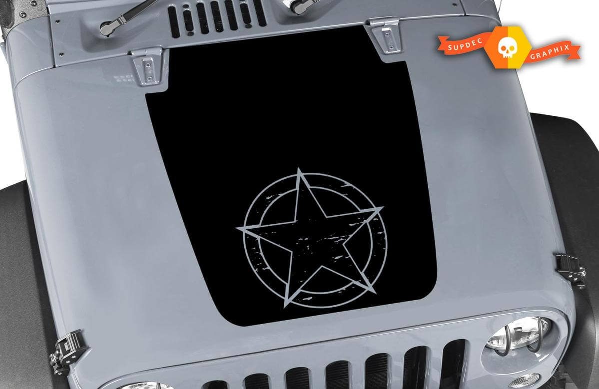 Adesivo in vinile nero opaco con stella militare usurata per Jeep Wrangler
