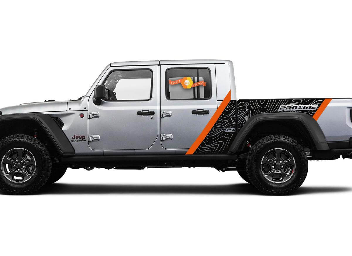 Kit Adesivi Laterali in Vinile Mappa Topografica Pro-Line per Jeep Gladiator