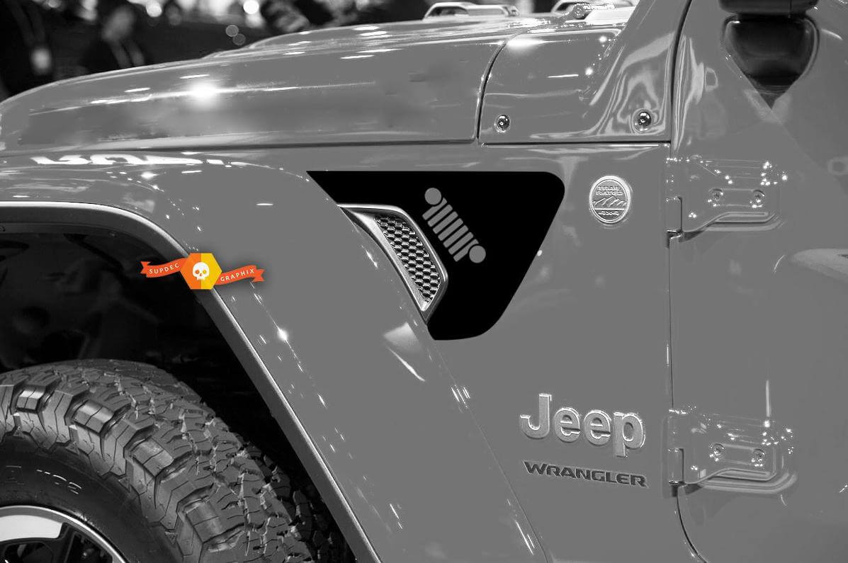 Coppia di Jeep Wrangler 2018 JLU Jeep Fender Grill Logo Vent Accent 2pc Vinile Adesivo Decalcomania Kit grafico per il 2018-2021 per entrambi i lati
