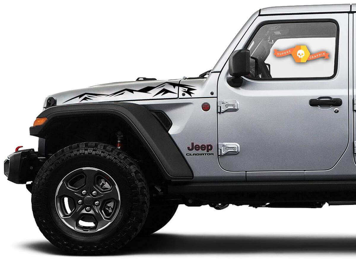 Coppia di Adesivi Laterali in Vinile per Cofano per Jeep Wrangler e Gladiator