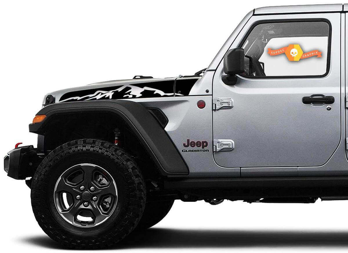 Set di Adesivi in Vinile Strisce Cofano Stile Montagne per Jeep Wrangler Gladiator Rubicon