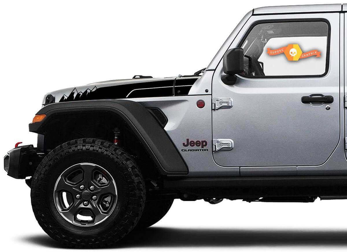 Kit Adesivi in Vinile Strisce Cofano Stile Montagne per Jeep Wrangler Gladiator Rubicon