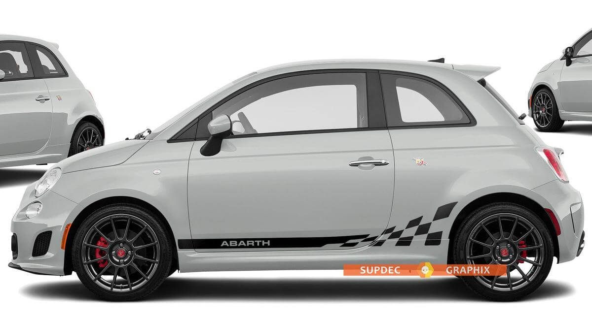 Fiat 500 ABARTH Logo Bandiera a Scacchi Adesivo Decalcomania Grafica laterale a strisce
