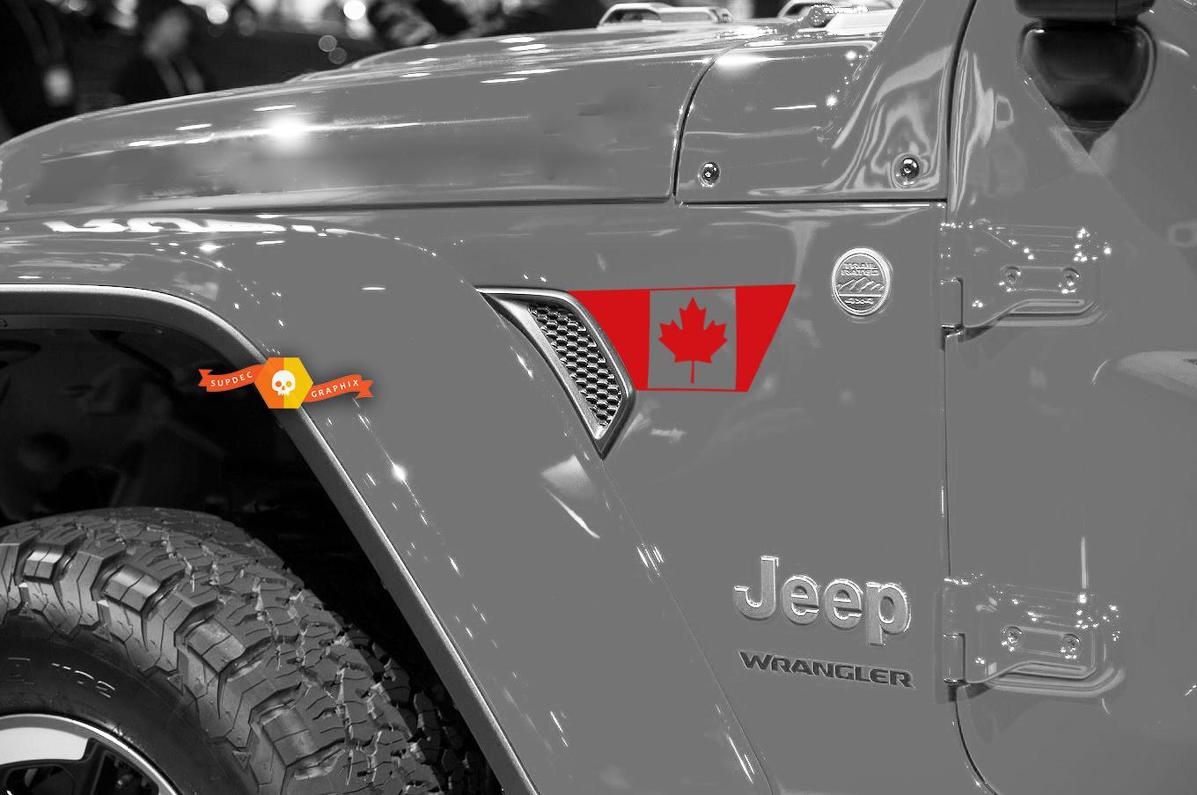 Paio di Jeep Wrangler 2018 Jlu Jeep Fender JL Fender sfiato Bandiera canadese Bandiera vinile Decalcomania grafica per 2018-2021