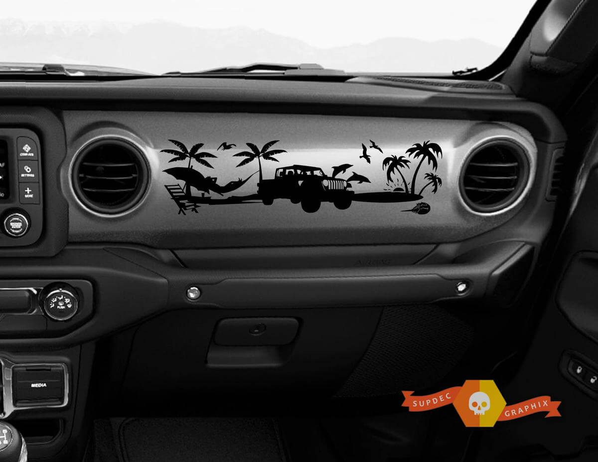 Adesivo in Vinile con Scena sulla Spiaggia per Cruscotto Jeep JT Rubicon Gladiator