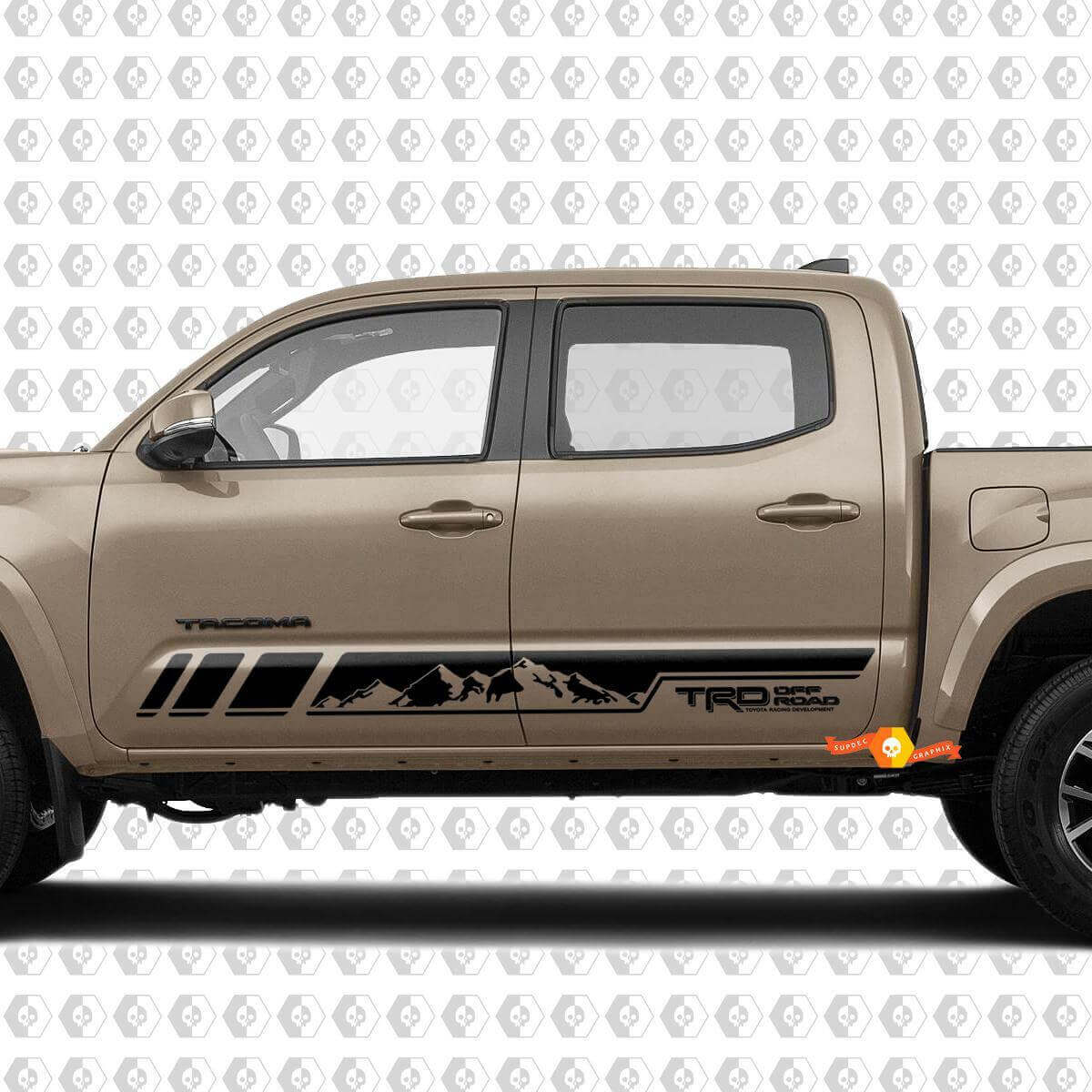 Adesivo Laterale in Vinile Stile Fuoristrada TRD con Striscia Montagna per Toyota Tacoma