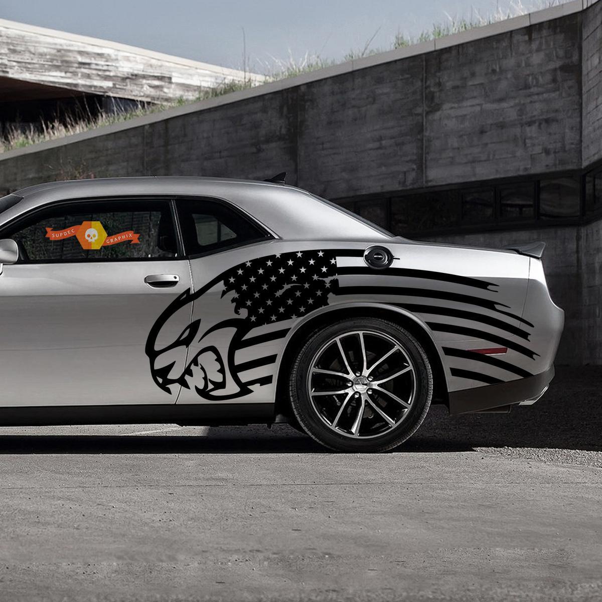 Adesivo in vinile Laterale con Bandiera USA Hellcat per Dodge Challenger