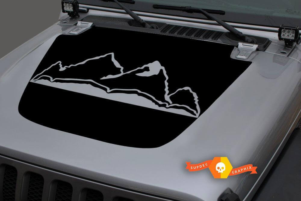 Adesivo in Vinile per Cofano Montagne Grafica per Jeep Gladiator JT Wrangler JL JLU