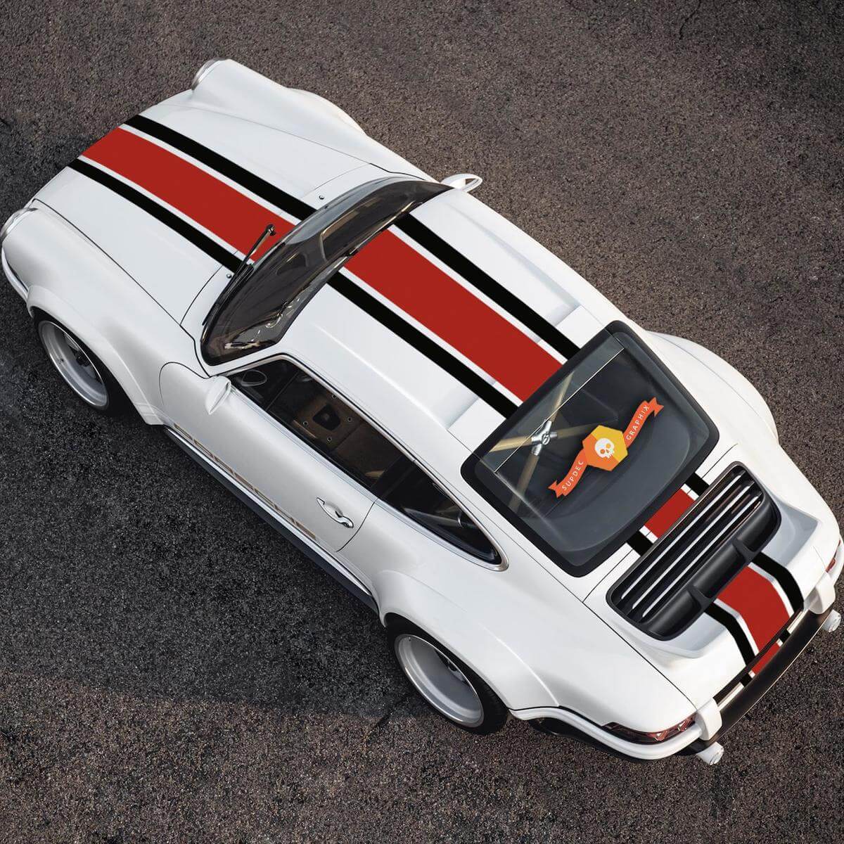 Kit Adesivi in Vinile Strisce Centrali Racing Cofano Tetto Posteriore per Porsche 911