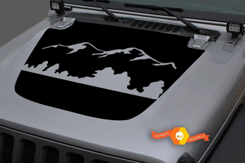 Adesivo in Vinile Cofano Montagna Foresta per Jeep Gladiator JT Wrangler JL JLU