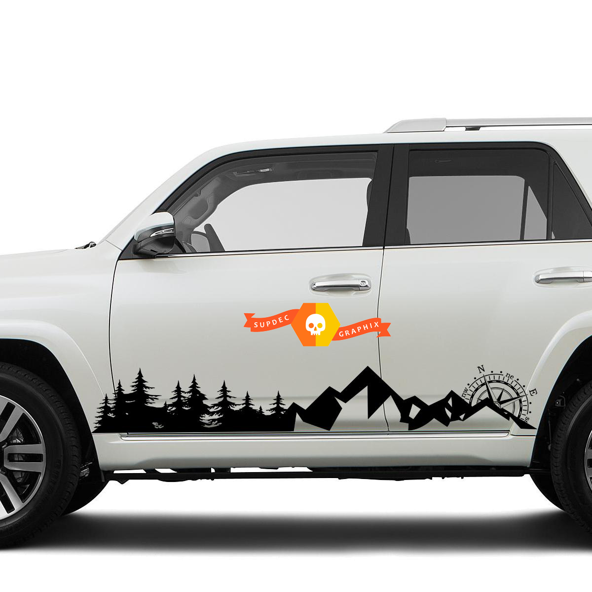 Alberi laterali Mountains e Compass Rocker Side Synes Vinyl Sticker Sticker Decal Fit to Toyota 4Runner 2013 - 2020 TRD quinta generazione