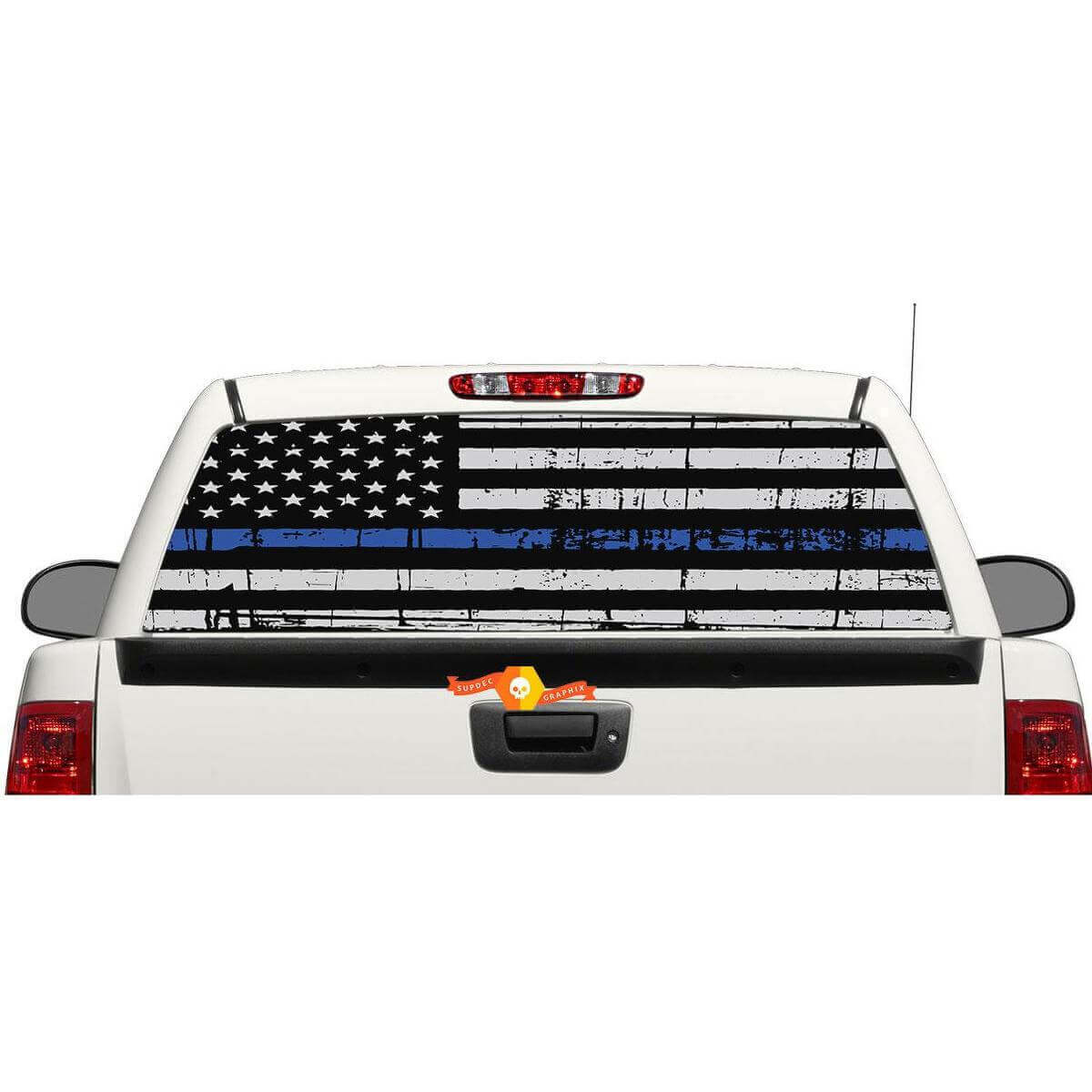 Adesivo in Vinile per Finestrino Posteriore o Portellone con Bandiera USA Linea Blu per Pick-up e SUV