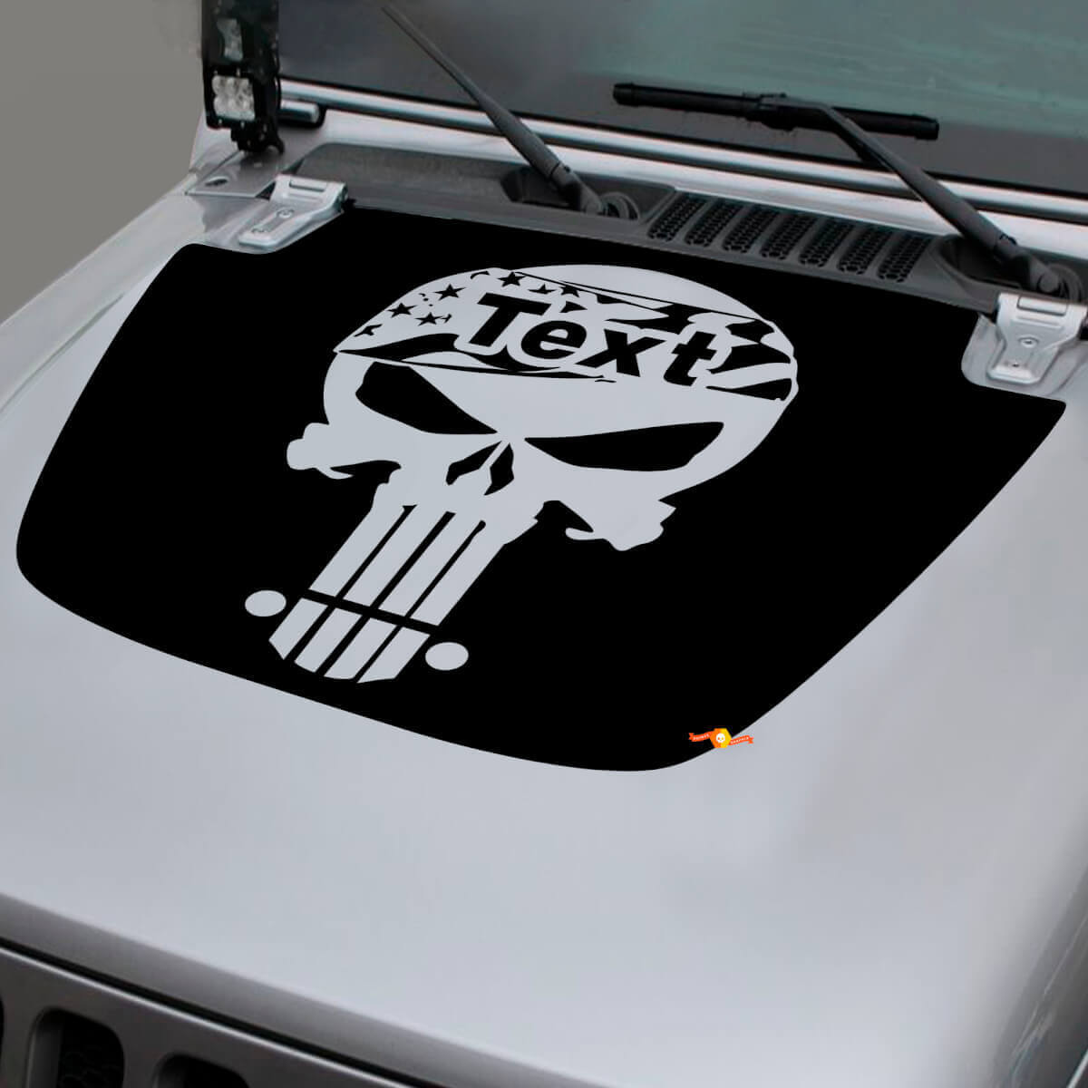 Adesivo in vinile personalizzato teschio con bandiera USA per cofano Jeep Wrangler e Gladiator