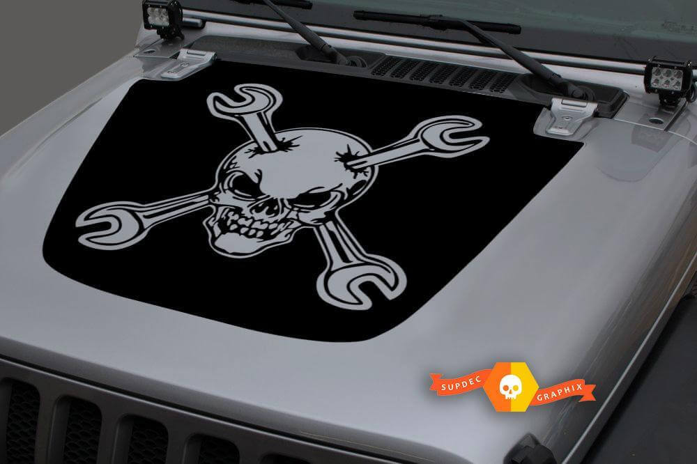 Adesivo in vinile per cofano Teschio e Chiavi incrociate per Jeep Wrangler JL JLU e Gladiator JT