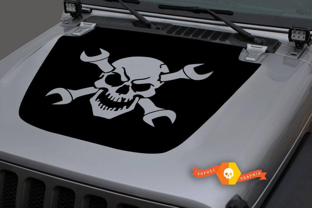 Adesivo in Vinile Teschio e Chiavi Incrociate per Cofano Jeep Wrangler Gladiator
