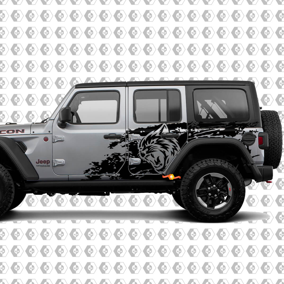 Adesivo in Vinile Stile Wild Hell Cat Splash Grunge per Fiancata Jeep Wrangler Unlimited