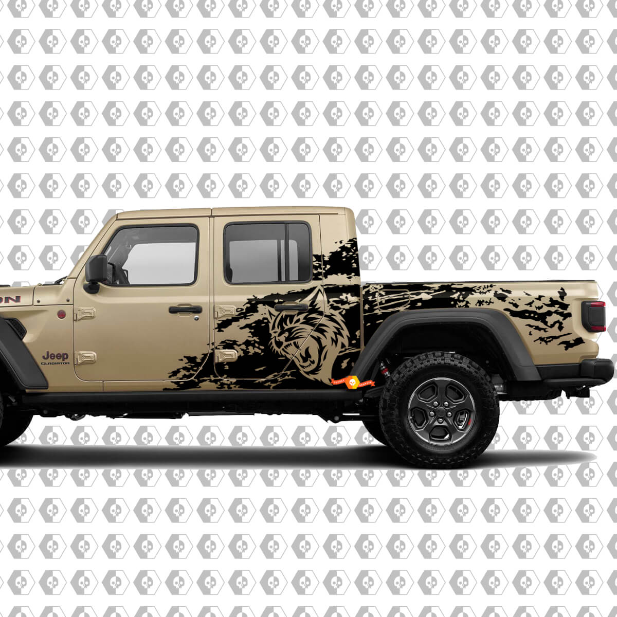 Adesivo in vinile stile Wild Hell Cat Splash Grunge per il fianco del Jeep Gladiator