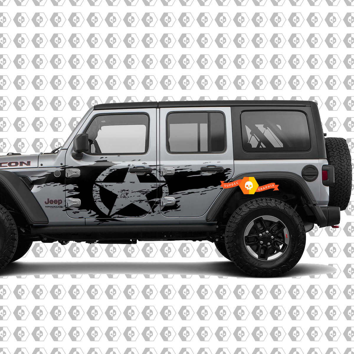 Kit di Adesivi Laterali in Vinile con Stella Usurata per Jeep Wrangler Unlimited JL