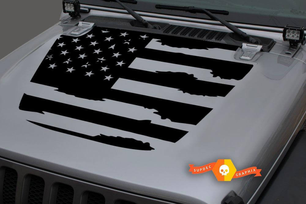 Adesivo in Vinile con Bandiera USA Usurata per Cofano Jeep Gladiator e Wrangler JL JLU JT