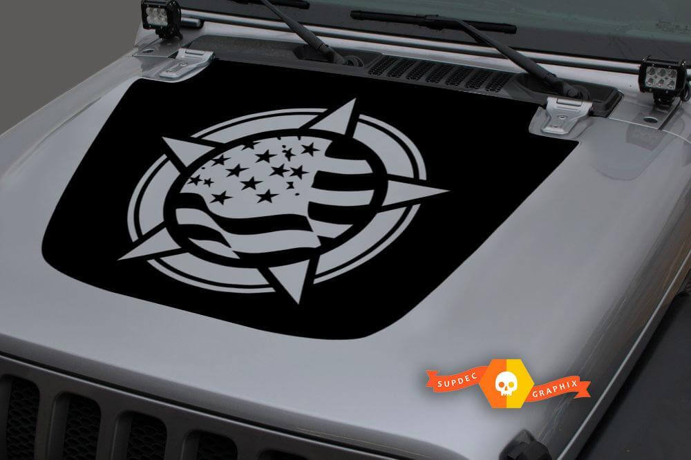 Adesivo in vinile con bandiera USA War Star per cofano Jeep Wrangler JL JLU e Gladiator JT