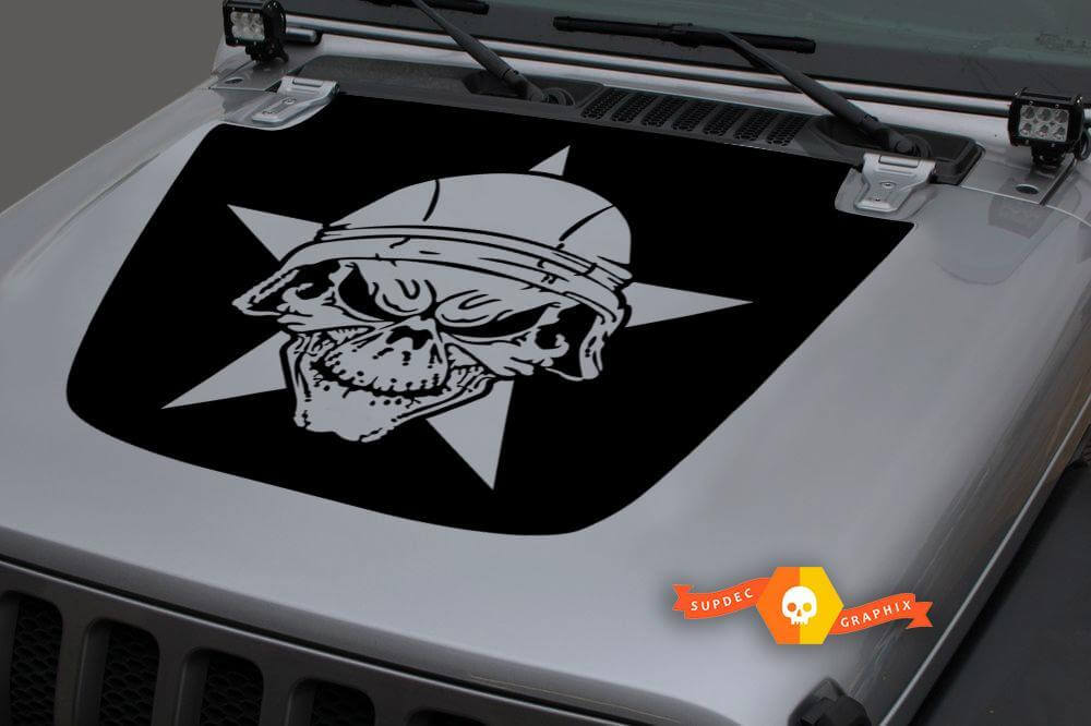 Adesivo in Vinile Military Star Skull Blackout Nero per Jeep Wrangler & Gladiator