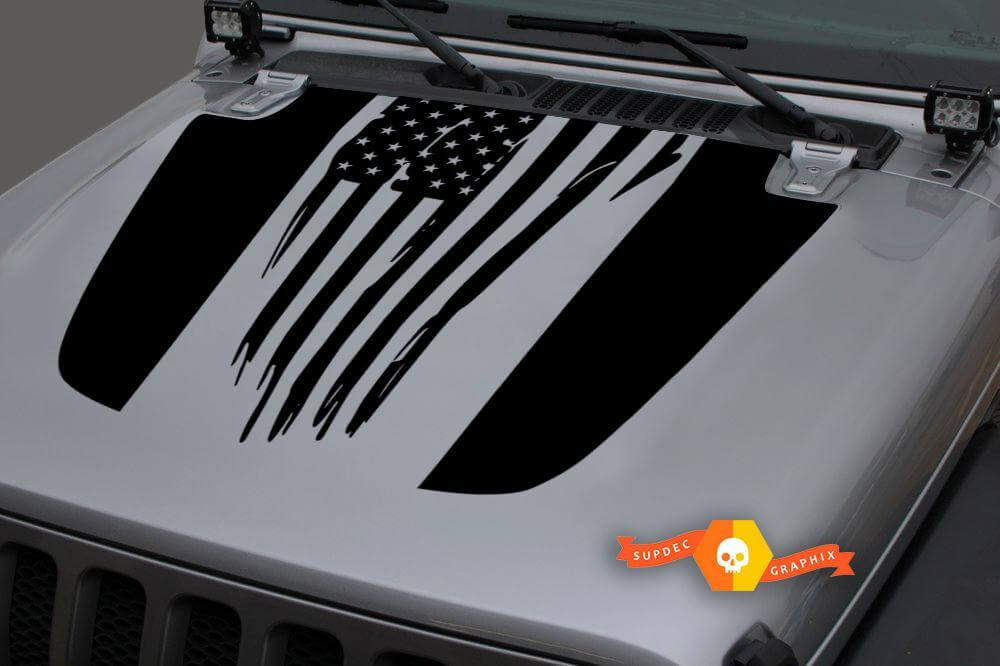 Adesivo in vinile con bandiera americana invecchiata per cofano Jeep Wrangler JL JLU e Gladiator JT