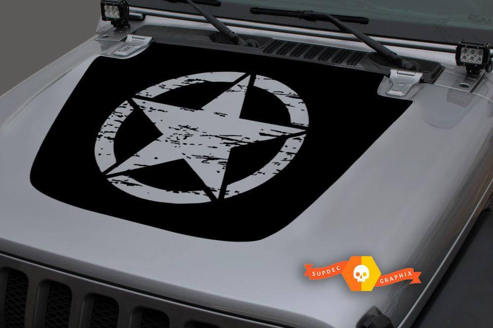 Adesivo in Vinile con Stella Militare Distressed per Cofano Jeep Wrangler & Gladiator