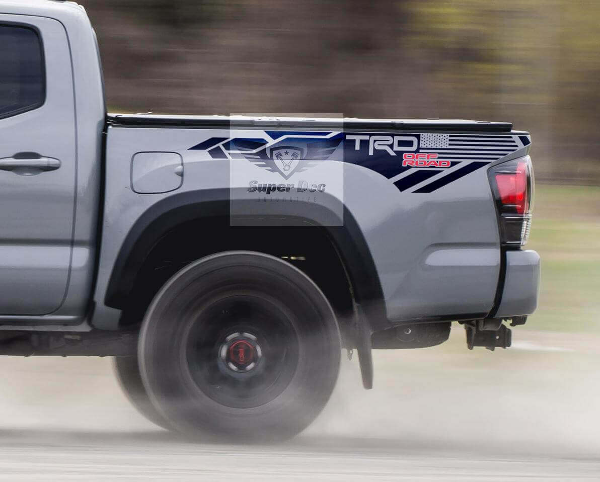 Adesivi in vinile per sponde TRD Off Road con bandiera USA per Toyota Tacoma Tundra