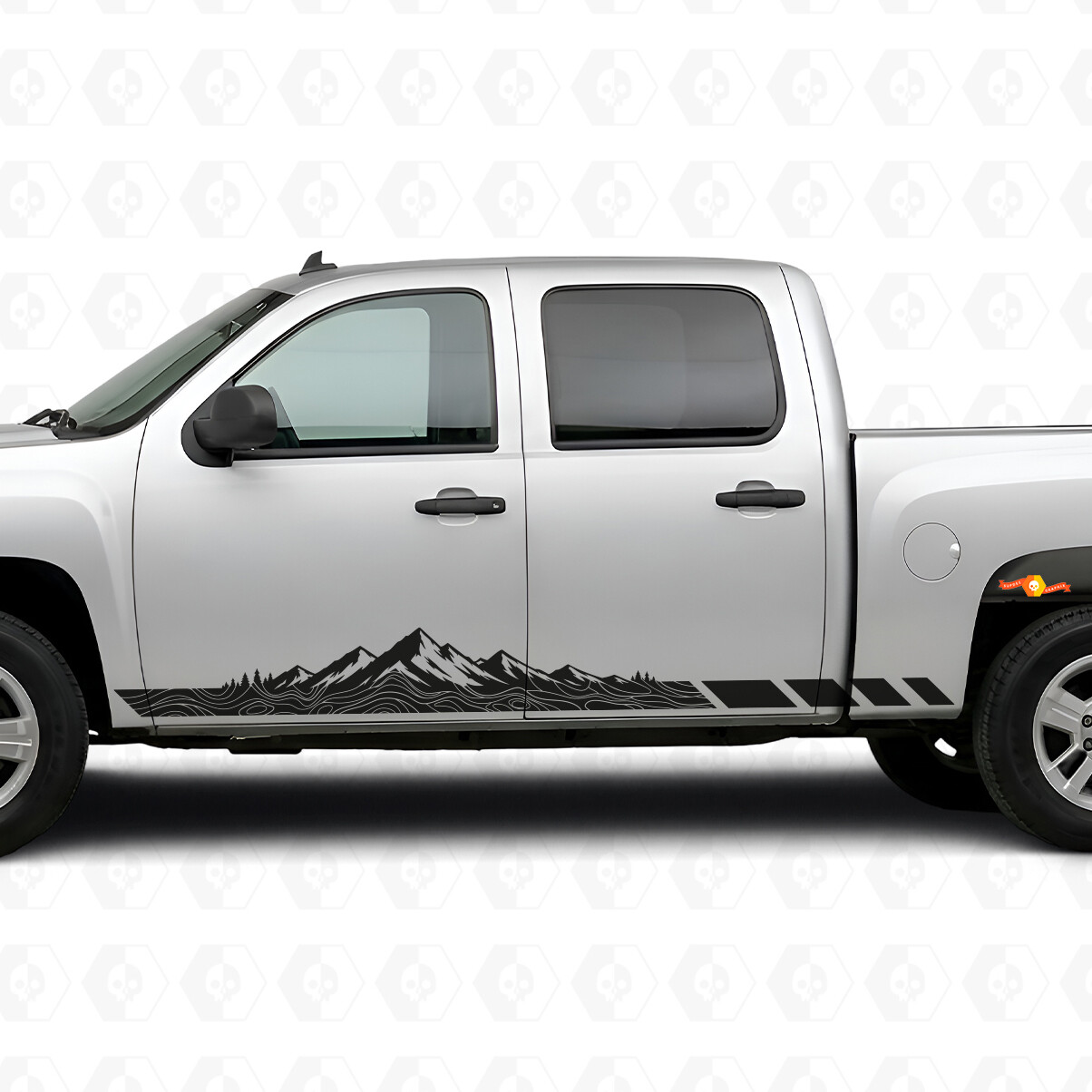 Strisce viniliche con motivo topografico montano per porte e pannello sottoporta per Chevrolet Silverado 1500 GMT900 2007-2013